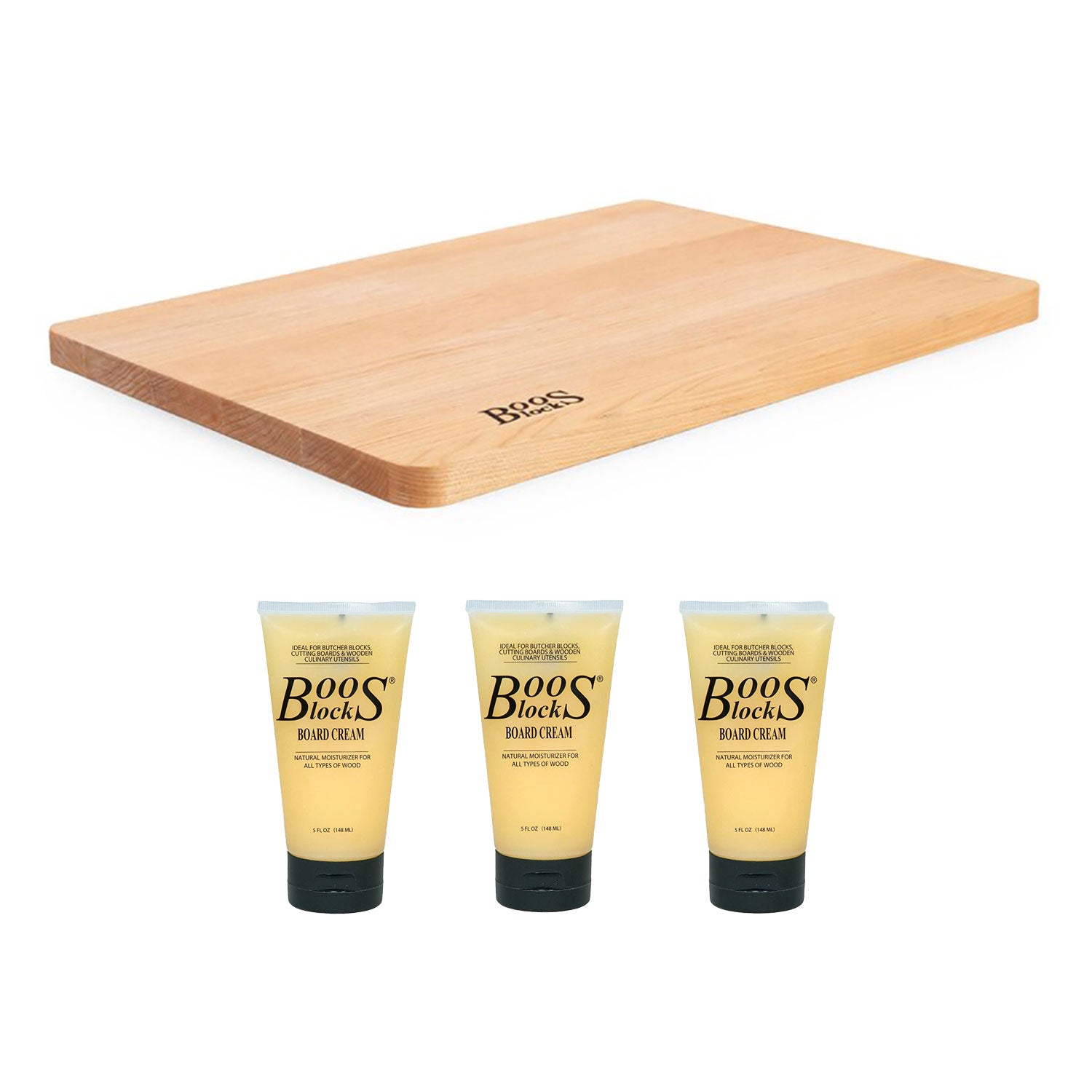 John Boos Maple Wood 18 Inch Reversible Cutting Board & Care Cream, 5 Oz(3 Pack)