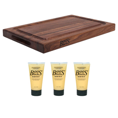 John Boos Walnut 18 Inch Edge Groove Carving Board & Care Cream, 5 Oz (3 Pack)
