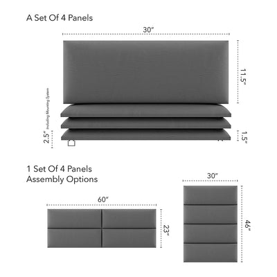Vant 30 x 11.5 Inch Upholstered Wall Panel, Vintage Leather Gray Pewter (4 Pack)