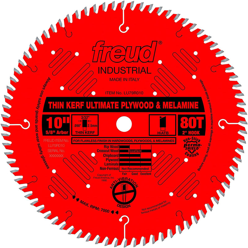 Freud LU79R010 10" 80T Thin Kerf Ultimate Plywood & Melamine Saw Blade (2 Pack)