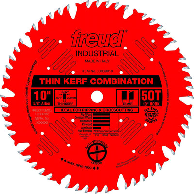 Freud LU83R010 10 Inch 50T Thin Kerf Ultimate Combination Industrial Saw Blade