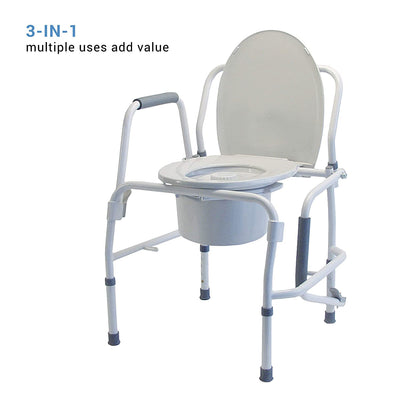 Lumex 3 in 1 Bedside Commode, Raised Toilet Seat, Safety Rail, 300 lb. Capacity