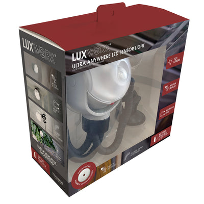 LUXWORX Weather Resistant Battery Powered Motion Sensor Light w/ Flexible Tripod