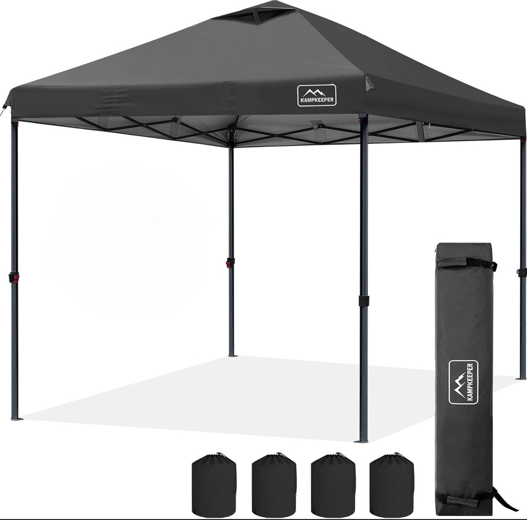 KAMPKEEPER 10x10 Pop Up Canopy Tent with 2 Sidewalls for Outdoor Use, Black