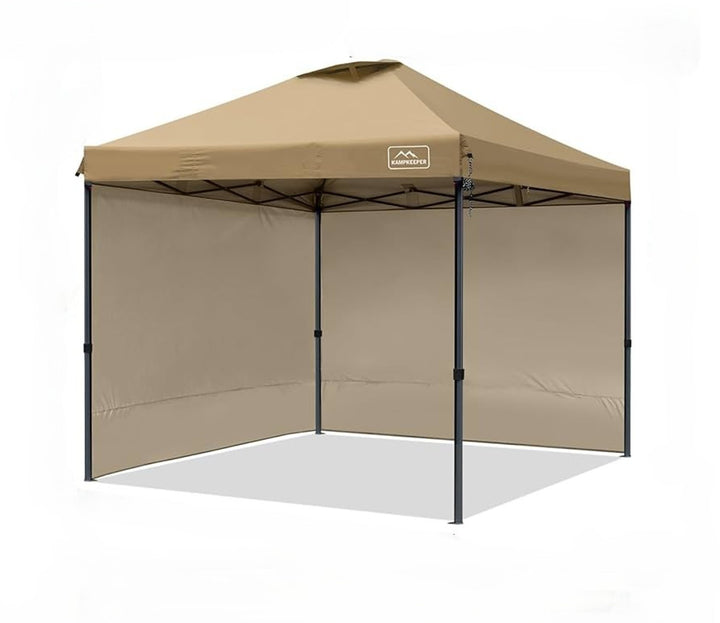 KAMPKEEPER 10x10 Pop Up Canopy w/2 Sidewalls for Outdoor Use, Khaki (Open Box) - VMInnovations