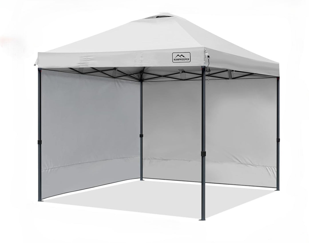 KAMPKEEPER 10x10 Pop Up Canopy Tent with 2 Sidewalls for Outdoor Use, White