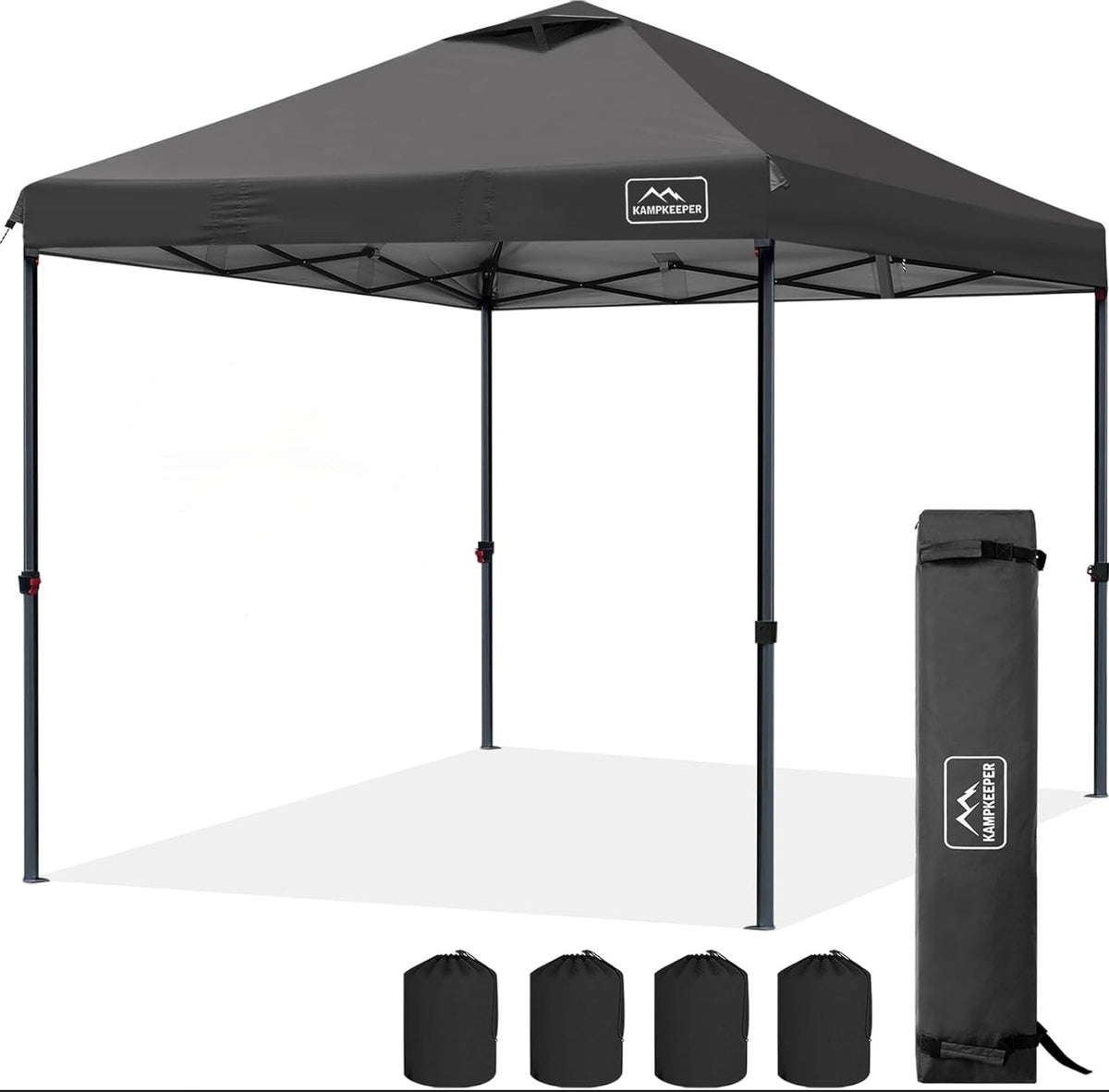 KAMPKEEPER 10x10 Pop Up Canopy Tent with 2 Sidewalls for Use, Black (Open Box)