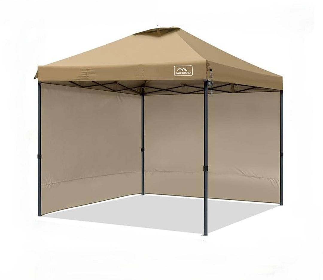 KAMPKEEPER 10x10 Pop Up Canopy Tent with 2 Sidewalls for Outdoor Use, Khaki