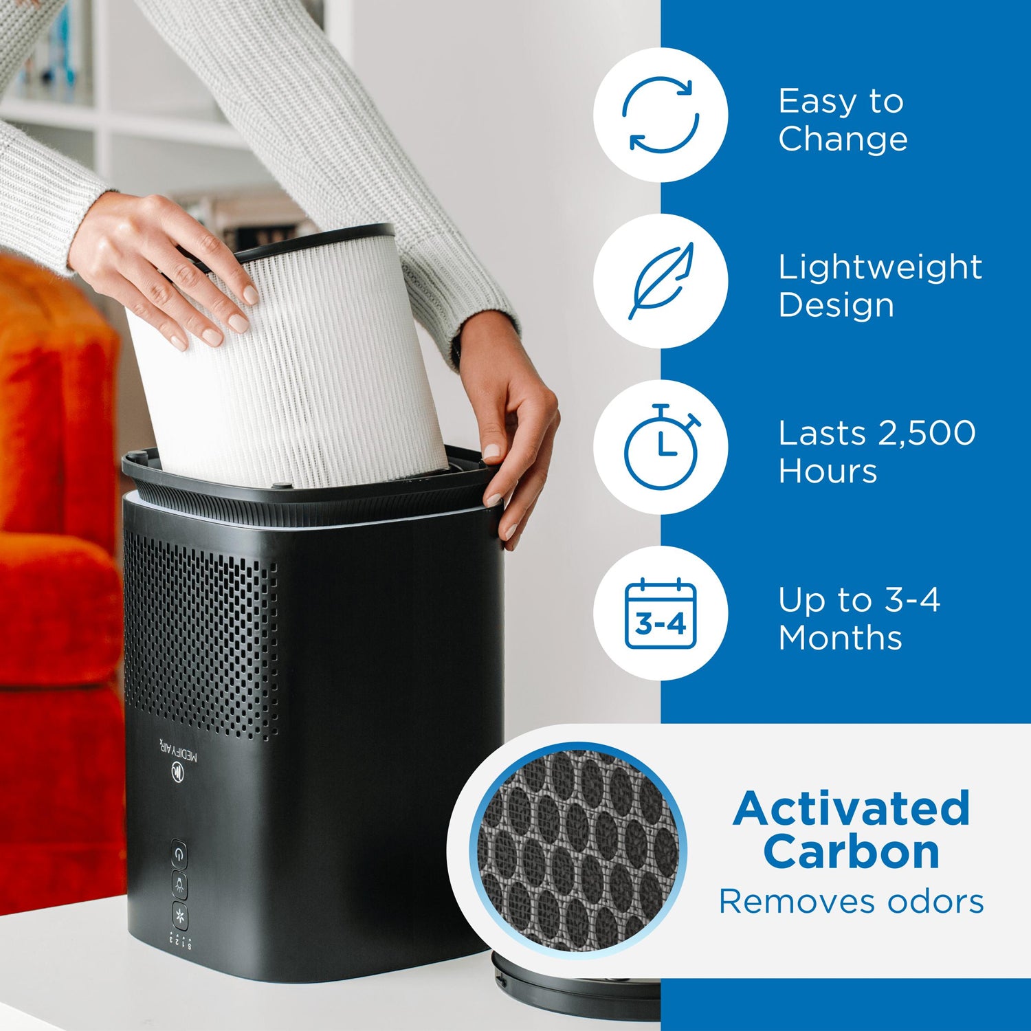 Medify Air MA-14 Compact Tabletop Home Air Purifier with HEPA Replacement Filter