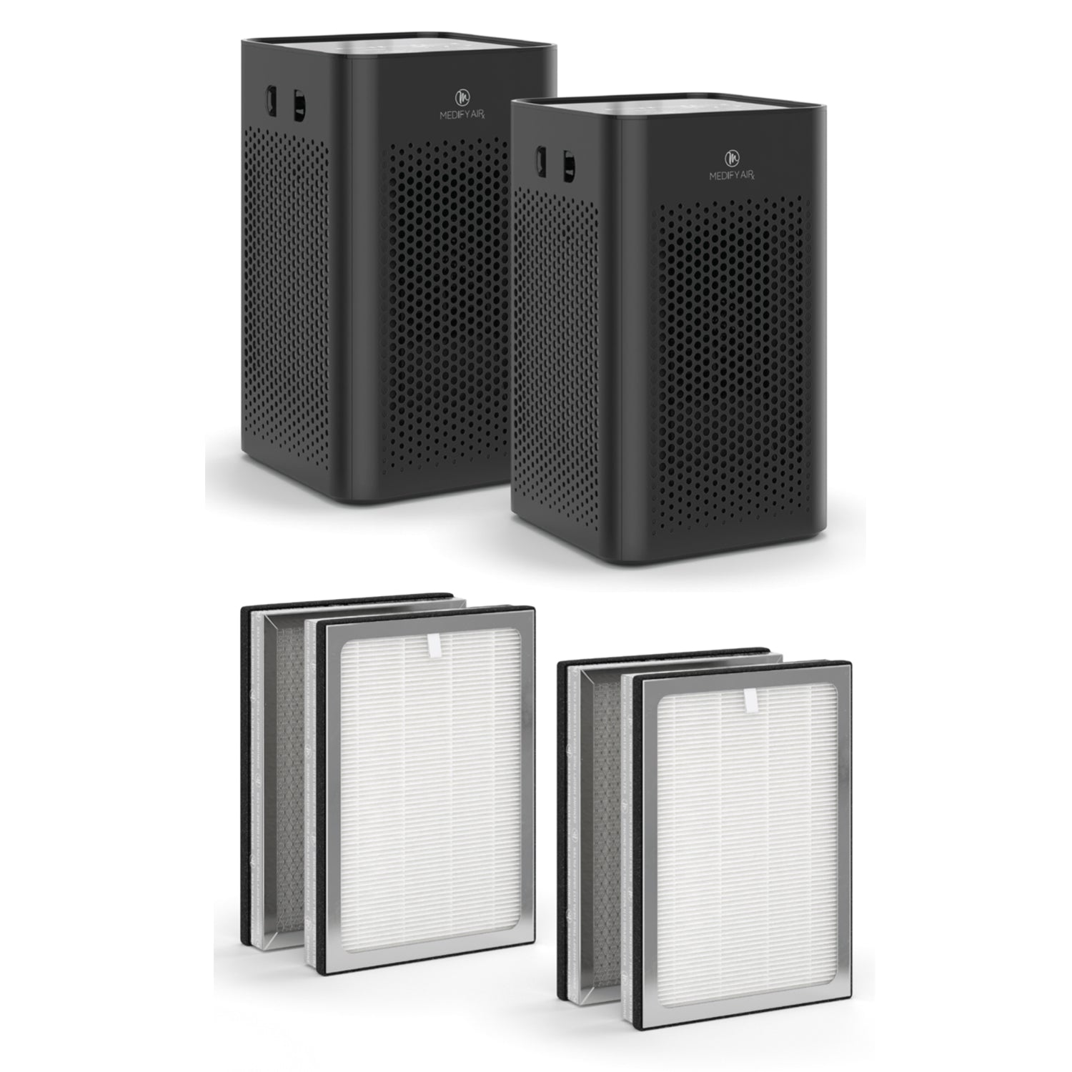 Medify Air Table Top Air Purifier (2 Pack) and HEPA Replacement Filters (4 Pack)