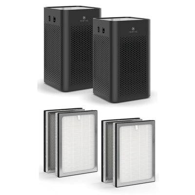Medify Air Table Top Air Purifier (2 Pack) and HEPA Replacement Filters (4 Pack)