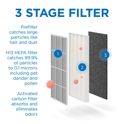 Medify Air Table Top Air Purifier, Silver and HEPA Replacement Filters (2 Pack)