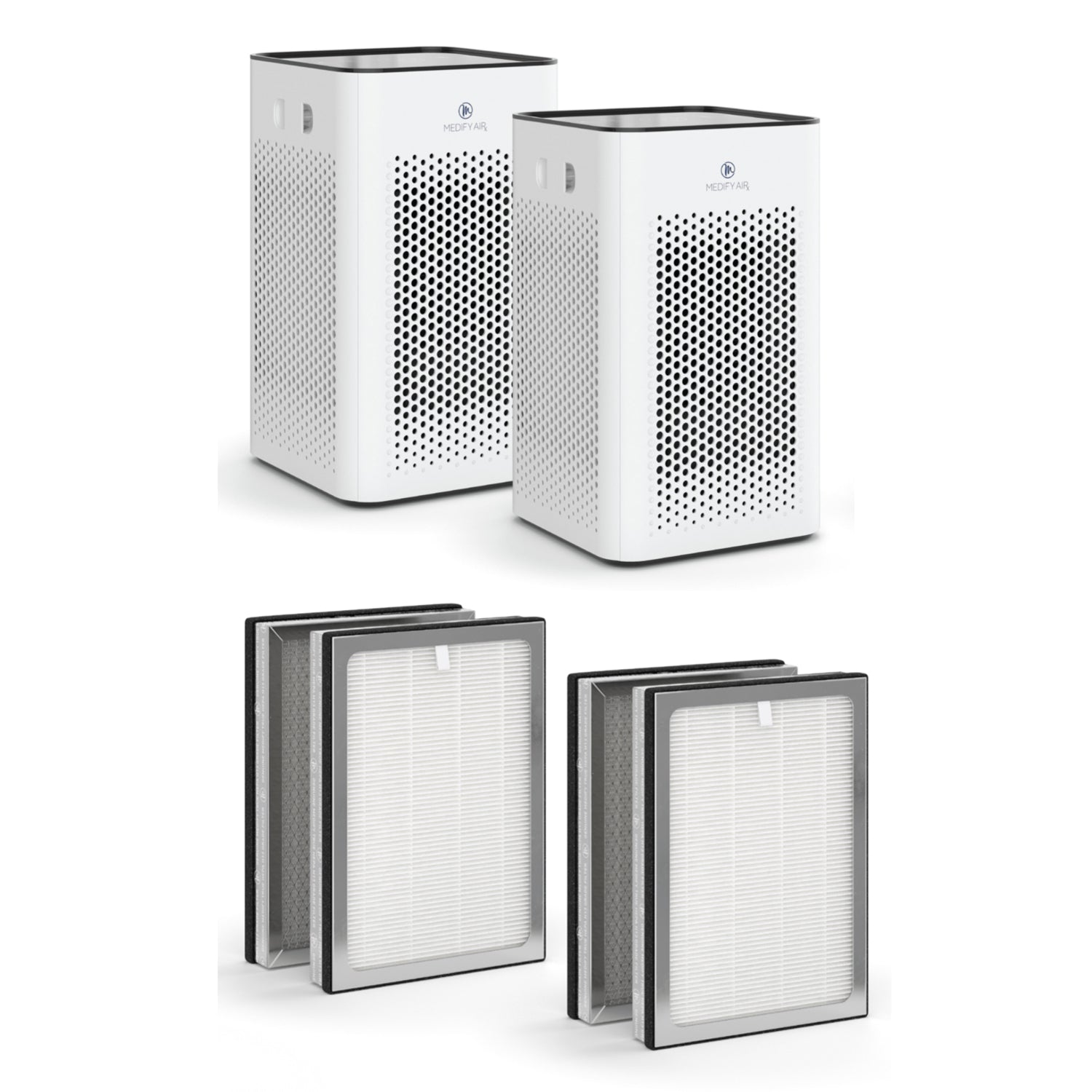 Medify Air Table Top Air Purifier (2 Pack) and HEPA Replacement Filters (4 Pack)