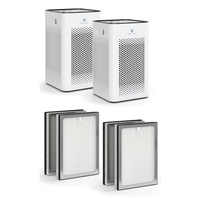 Medify Air Table Top Air Purifier (2 Pack) and HEPA Replacement Filters (4 Pack)