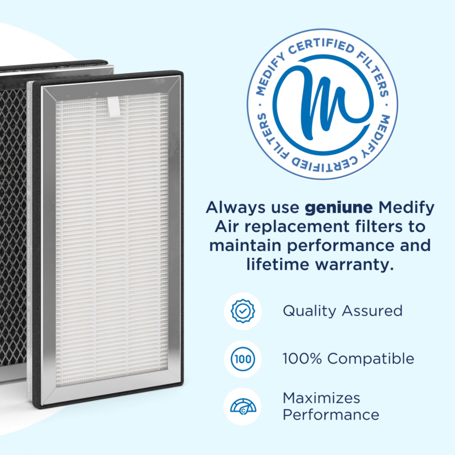 Medify Air Table Top Air Purifier, Silver and HEPA Replacement Filters (2 Pack)