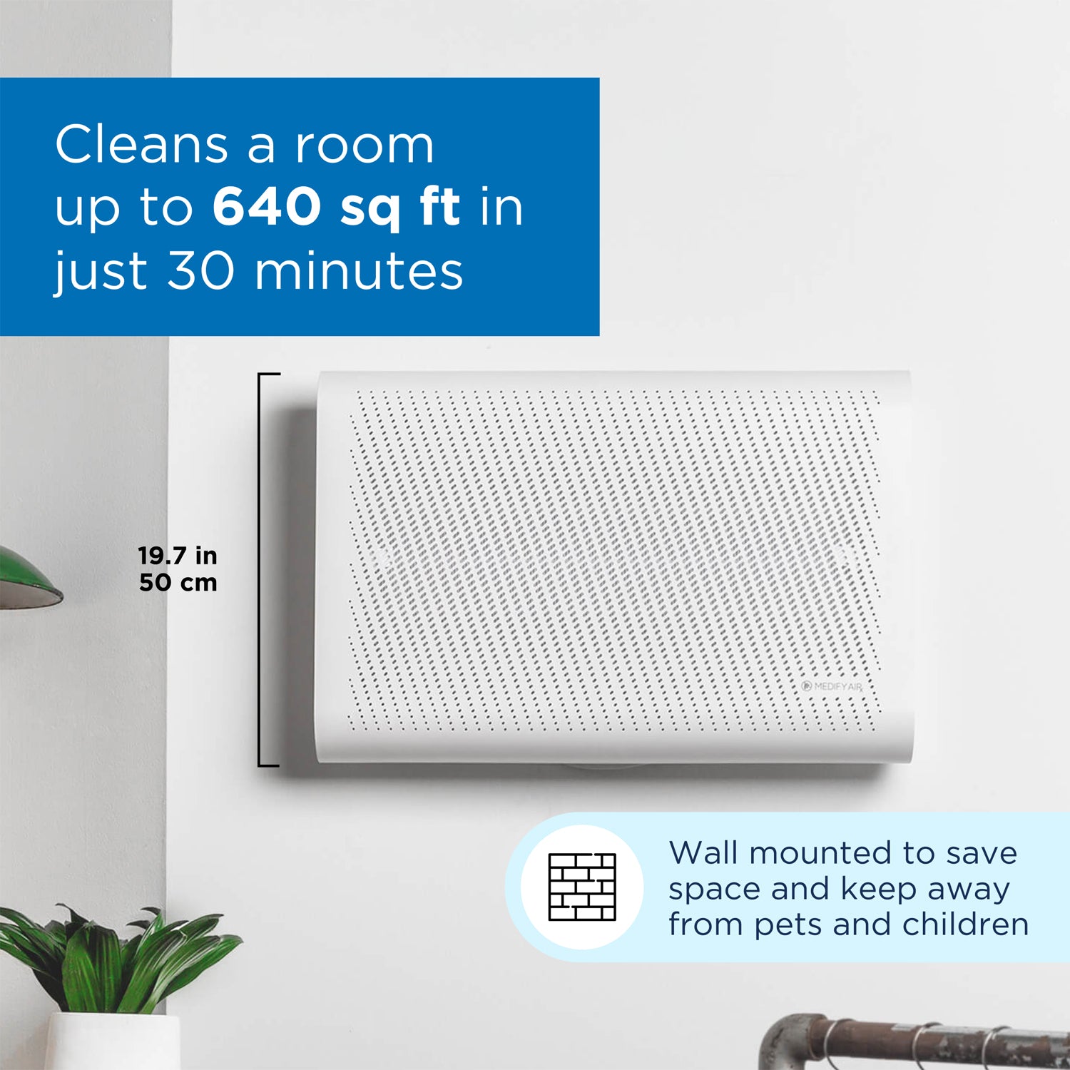 Medify Air HEPA Wall Mounted Air Purifier Bundle w/ Replacement Filter (1 Pack)