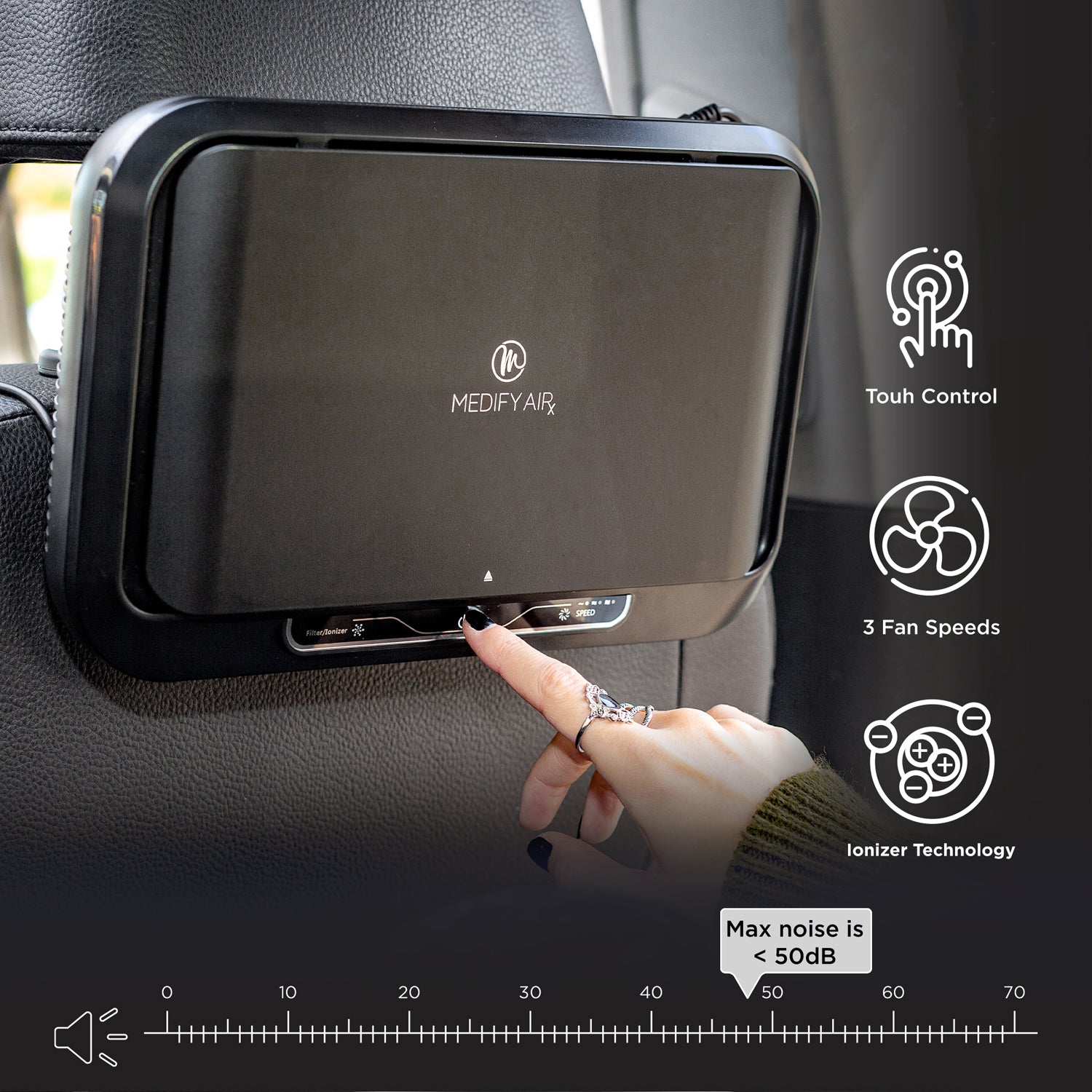 Medify Air Compact Portable 3 Speed 40 Sq Ft Car Air Purifier ,Blk(Open Box)