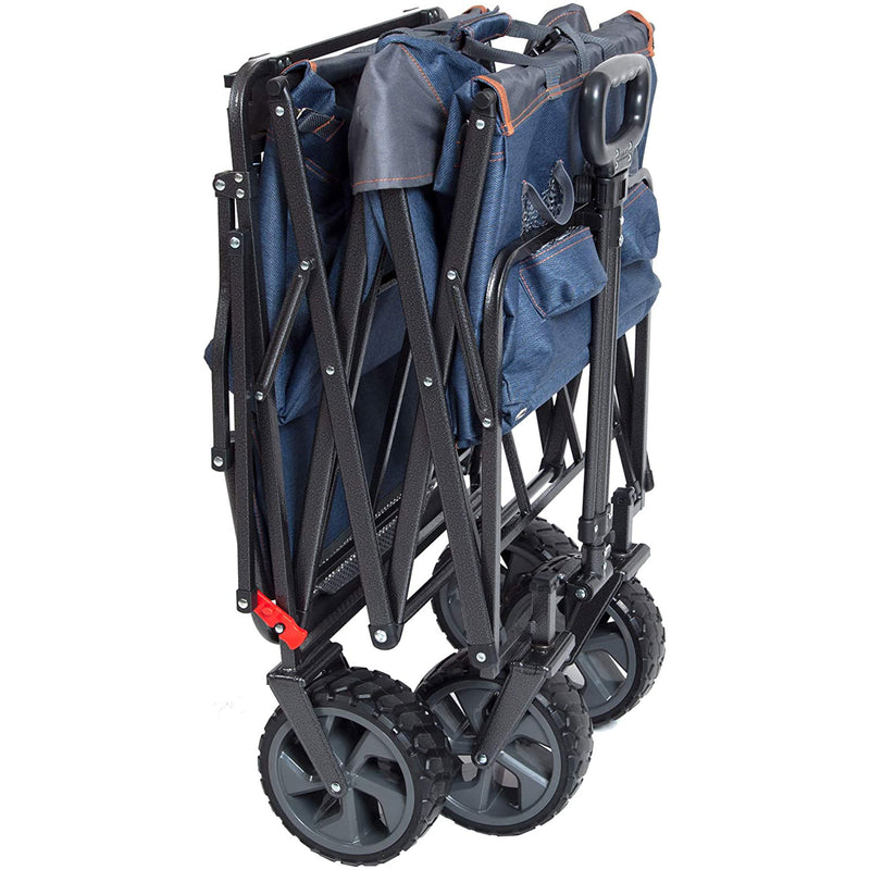 Mac Sports Collapsible Folding Heavy Duty Push Pull Utility Cart Wagon, Blue