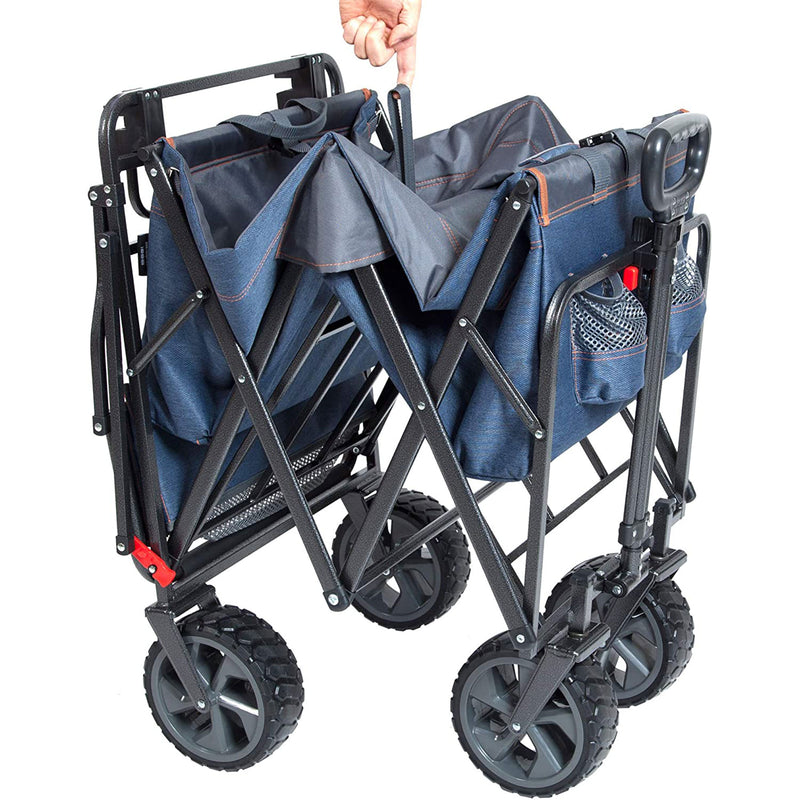 Mac Sports Collapsible Folding Heavy Duty Push Pull Utility Cart Wagon, Blue