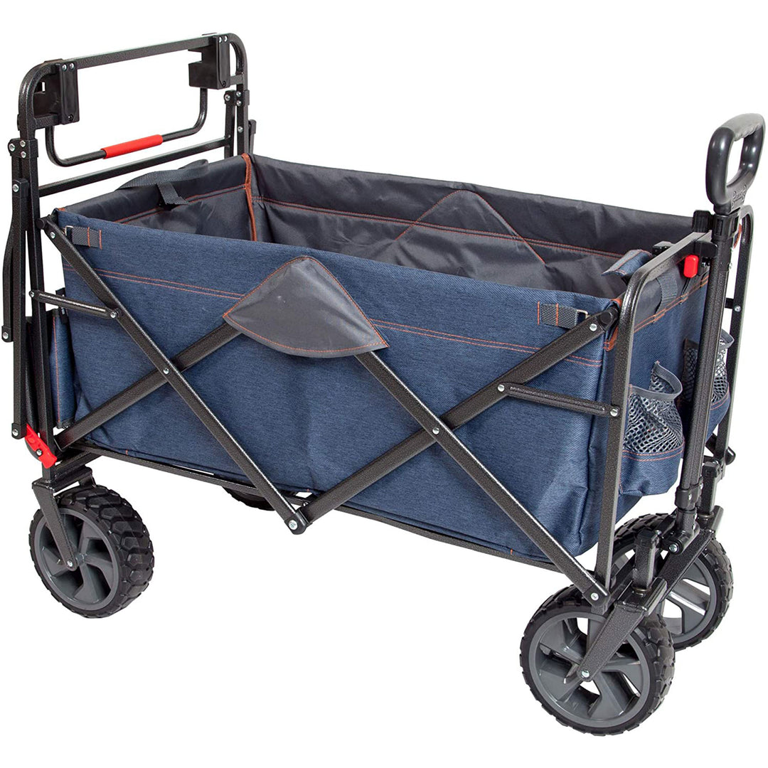 Mac Sports Collapsible Folding Heavy Duty Push Pull Utility Cart Wagon, Blue