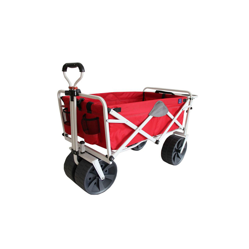 Mac Sports Collapsible All Terrain Beach Utility Wagon Cart with Table, Red