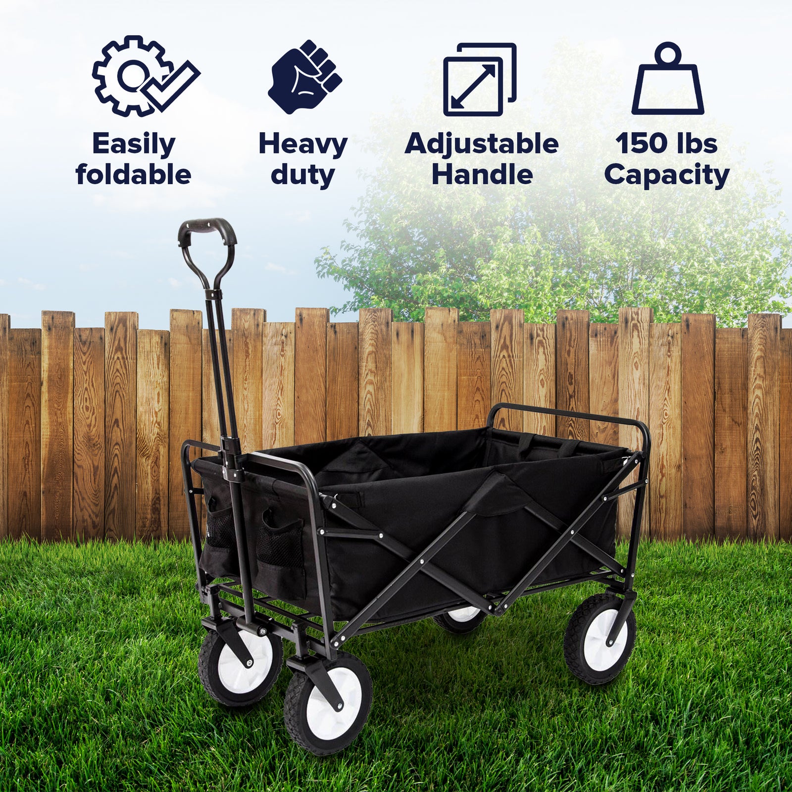 Mac Sports Collapsible Folding Outdoor Utility Garden Camping Wagon Cart, Black - VMInnovations