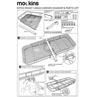 Mockins 60x20" Hitch Cargo Carrier w/ Bag, Stabilizer, Straps, & Net (Open Box)
