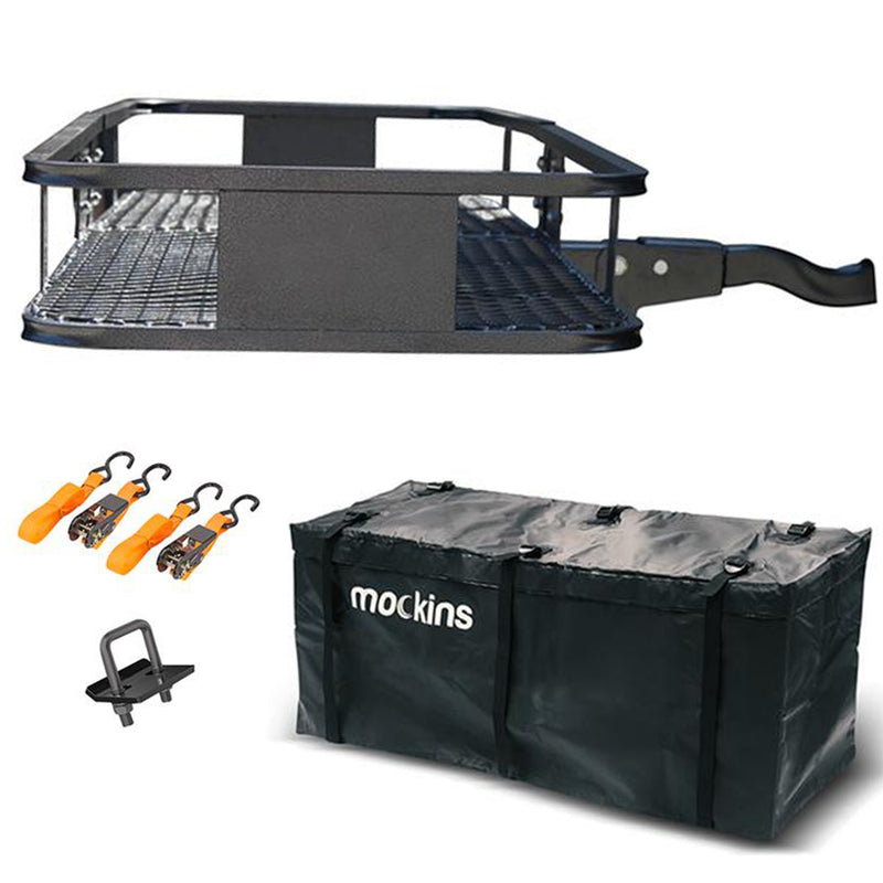 Mockins 60x20 Inch Hitch Cargo Carrier w/ Bag, Stabilizer, and Straps (Open Box)