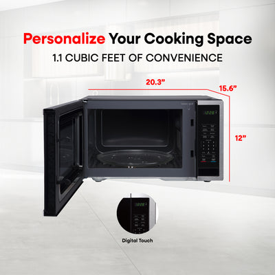 Magic Chef 1000 Watt 1.1 Cubic Feet Digital Touch Microwave, Silver (Damaged) - VMInnovations