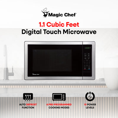 Magic Chef 1000 Watt 1.1 Cubic Ft Digital Touch Microwave, Silver (Used) - VMInnovations