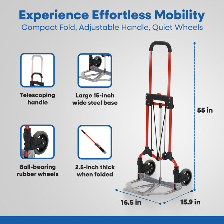 Magna Cart Personal MCI Folding Steel Hand Truck, 160 Pound Capacity, Red/Silver