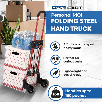 Magna Cart Personal MCI Folding Steel Hand Truck, 160 Pound Capacity, Red/Silver - VMInnovations