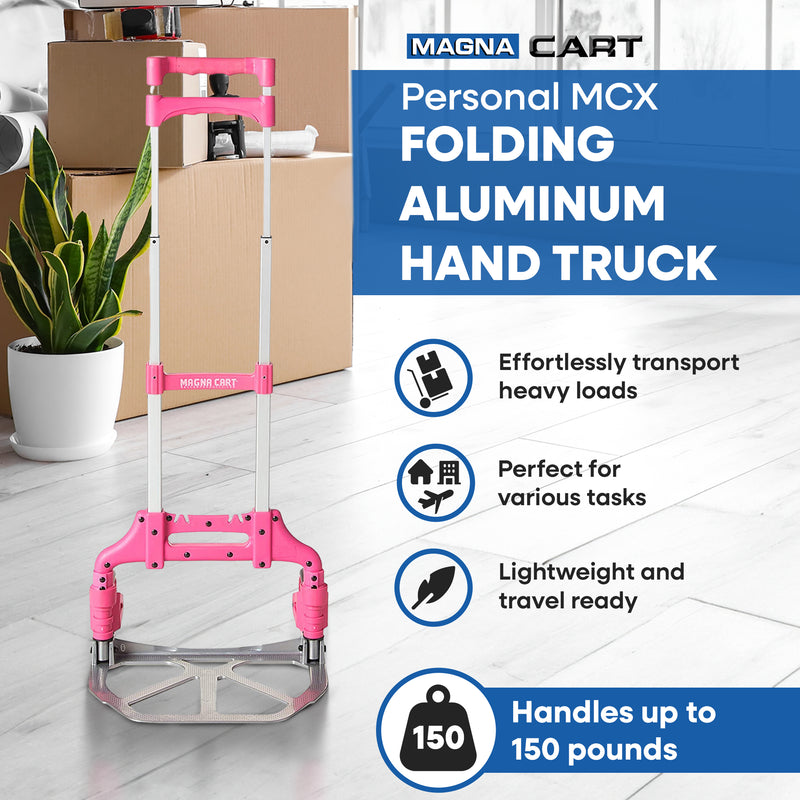 Magna Cart Personal MCX Folding Aluminum Hand Truck, 150 Pound Capacity, Pink