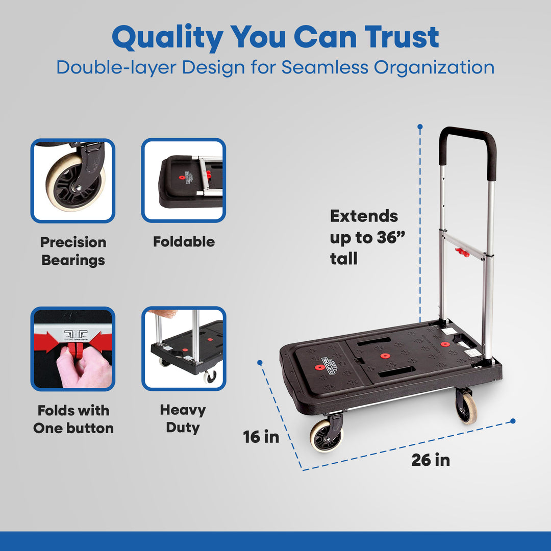 Magna Cart FF 4 Wheel Folding Platform Transport Cart Supports 300 lbs, (2 Pack)