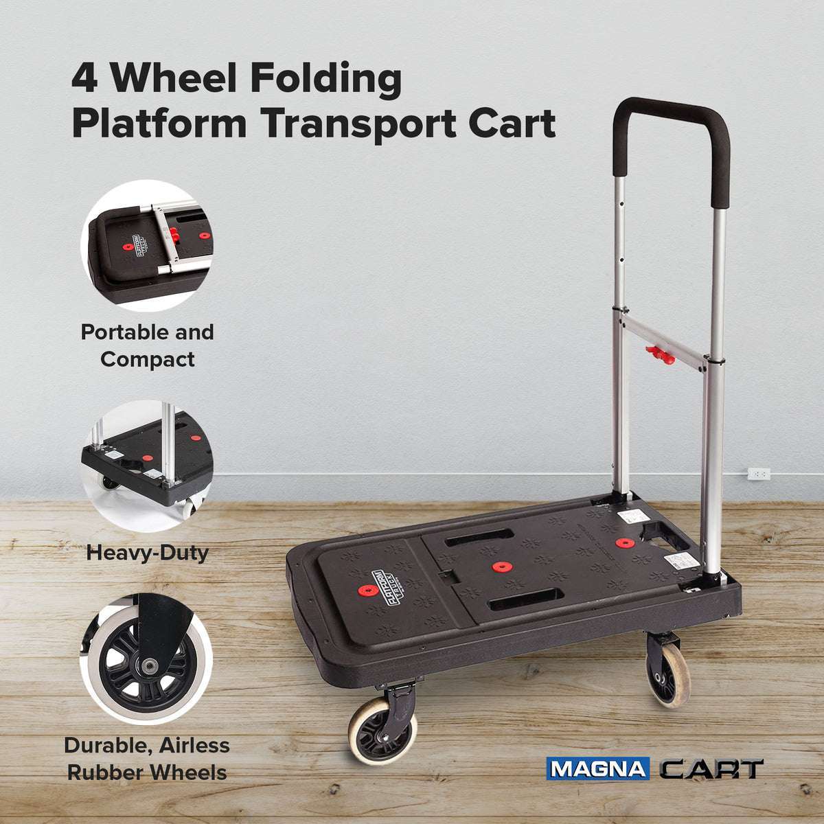 Magna Cart FF 4 Wheel Folding Platform Transport Cart with 300 Pound Capacity - VMInnovations