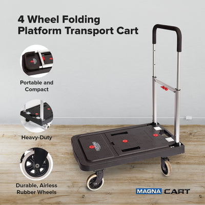 Magna Cart FF 4 Wheel Folding Platform Transport Cart with 300 Pound Capacity - VMInnovations