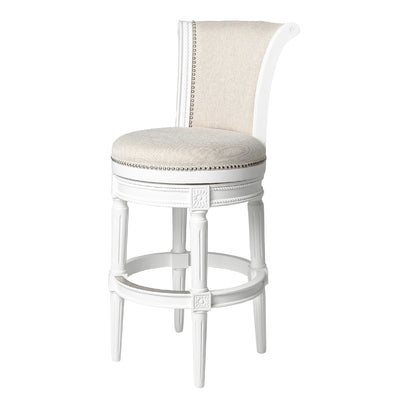 Maven Lane Pullman Bar Stool, Alabaster White Finish w/ Cream Fabric Upholstery