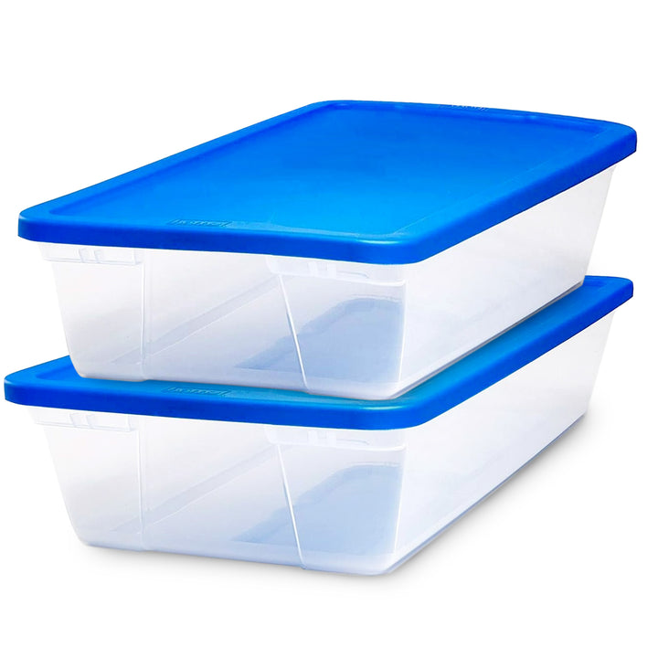 Homz Snaplock 41 Qt Stackable Plastic Storage Container w/ Lid,  2 Pack, Blue