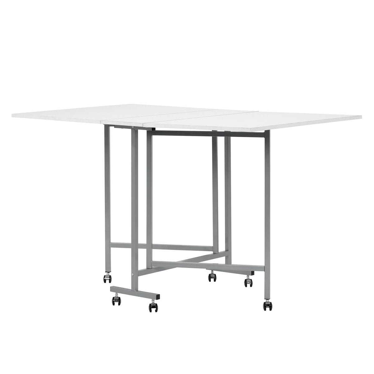 Sew Ready Folding Craft and Cutting Standing Table with Wheels, Silver/White