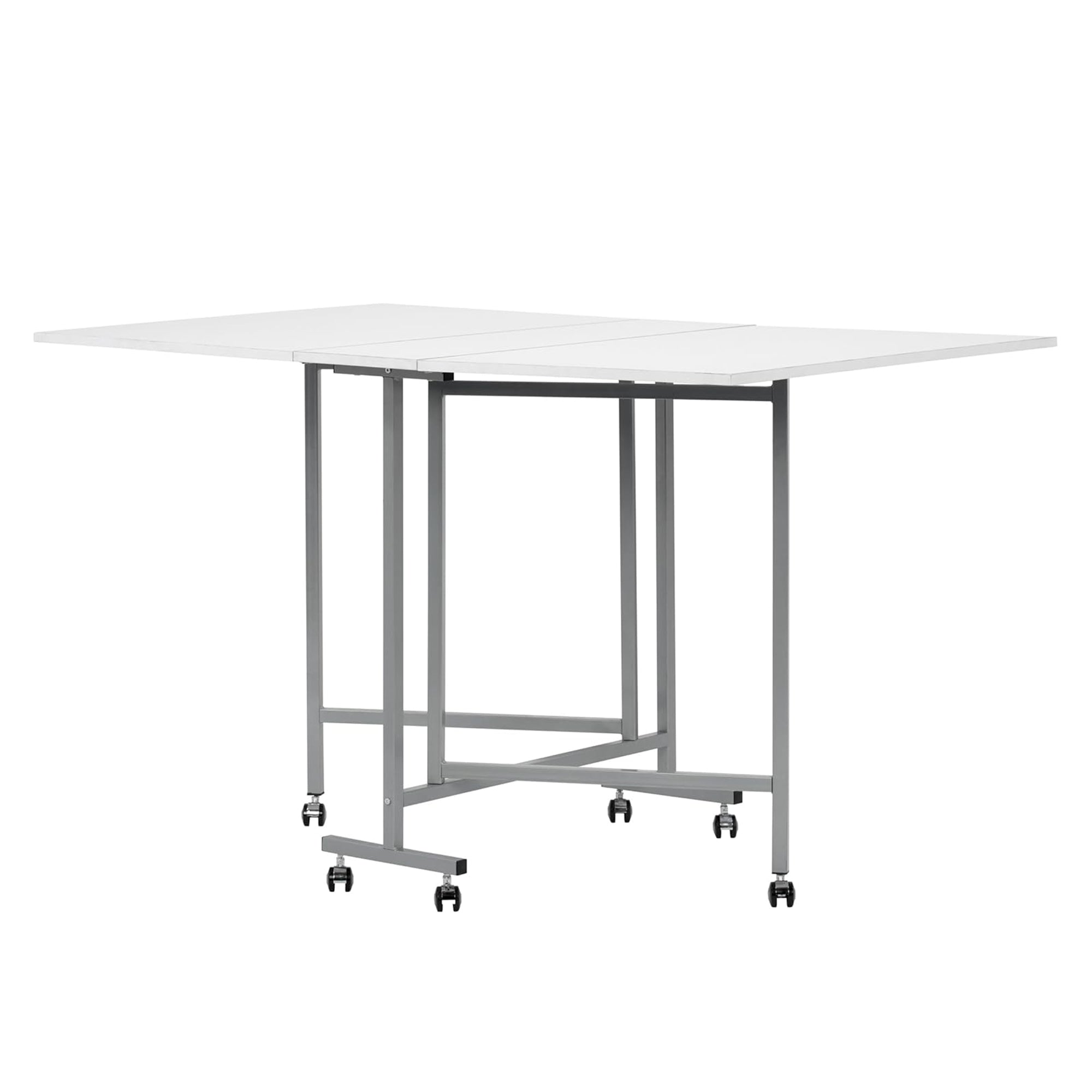Sew Ready Folding Craft and Cutting Standing Table with Wheels, Silver/White