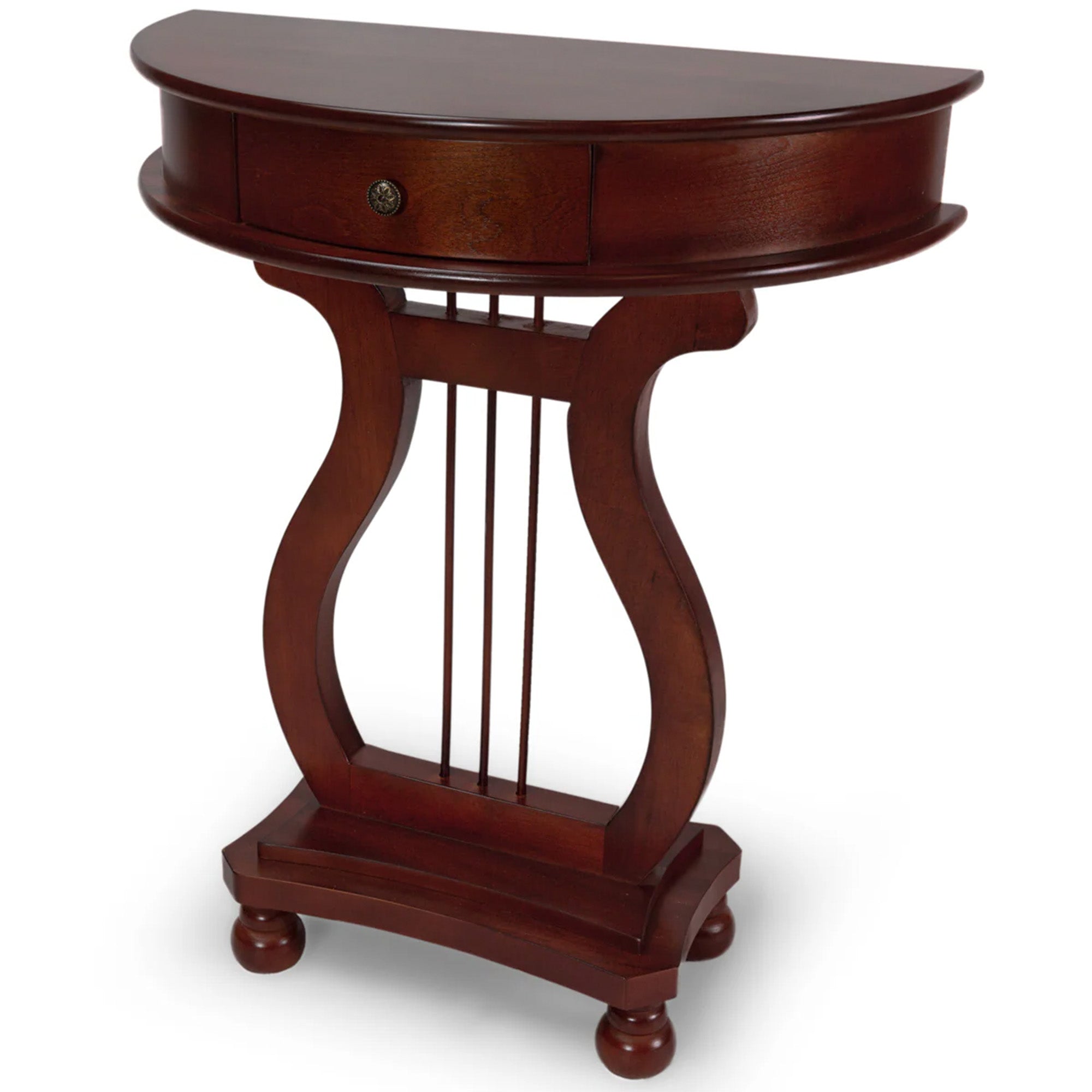All Things Cedar Wood Half Moon Harp Accent Storage Drawer Console Table, Cherry - VMInnovations