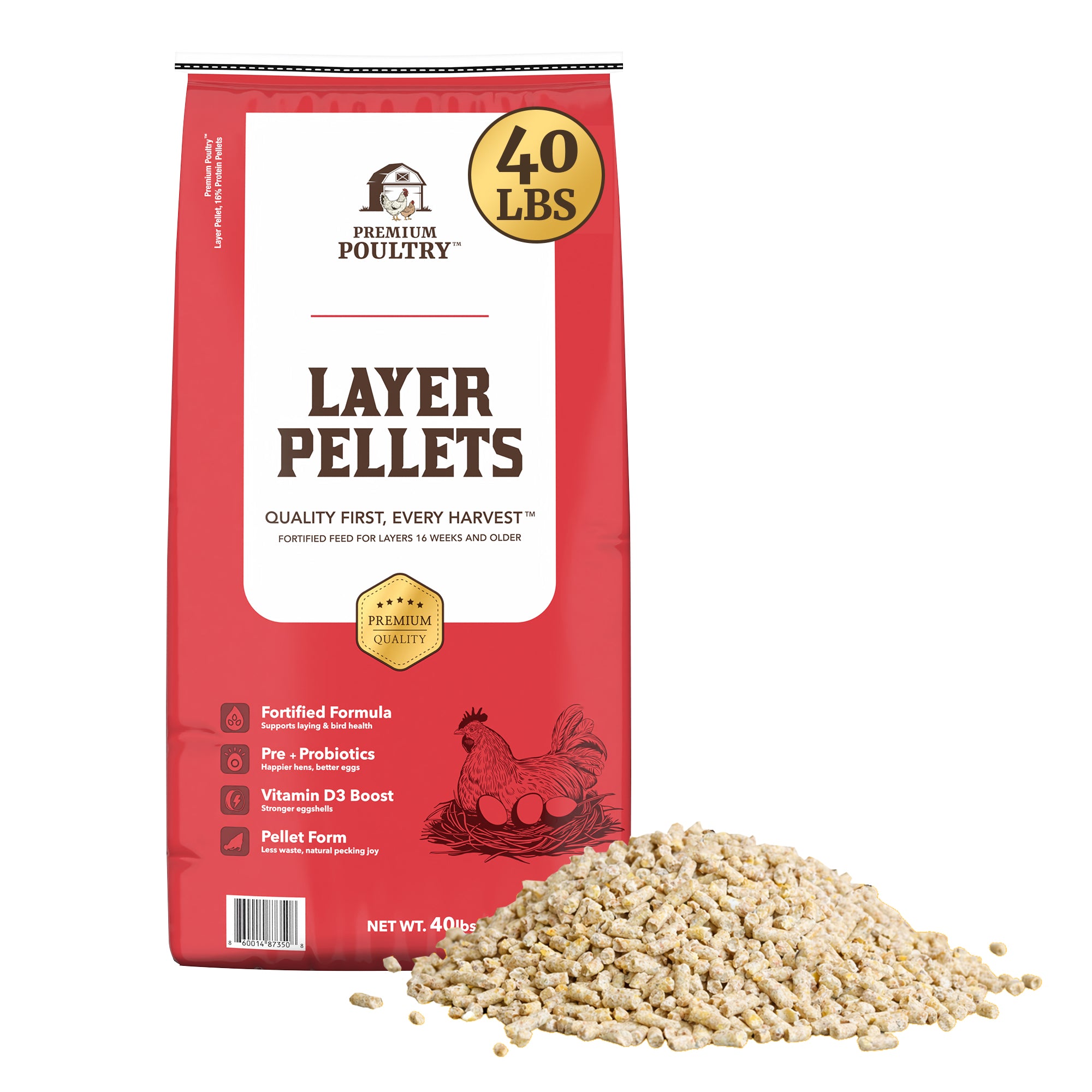 Premium Poultry Layer Pellets for Laying Hens, 16% Protein Blend Feed (Open Box)