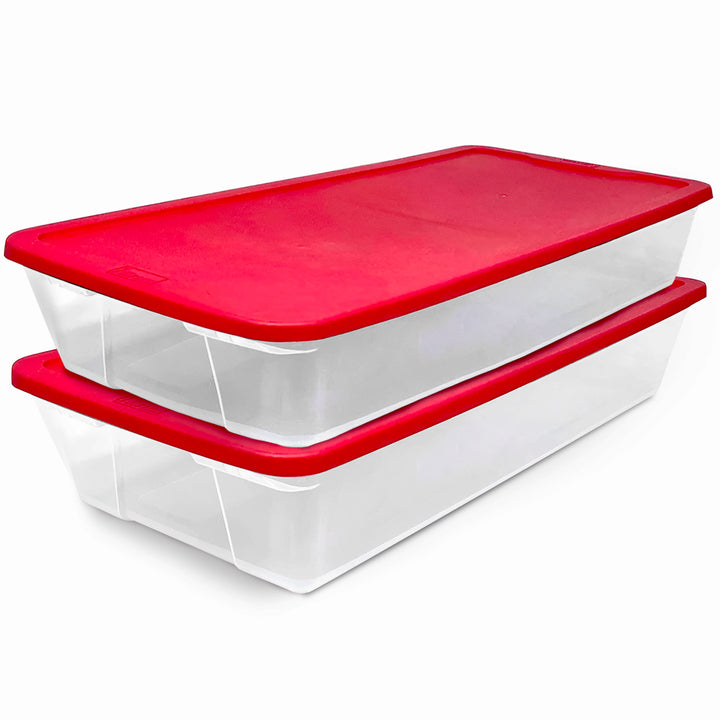 Homz 41Qt Clear Plastic Storage Container w/Red Snap Lock Lid (4pk) (Open Box)