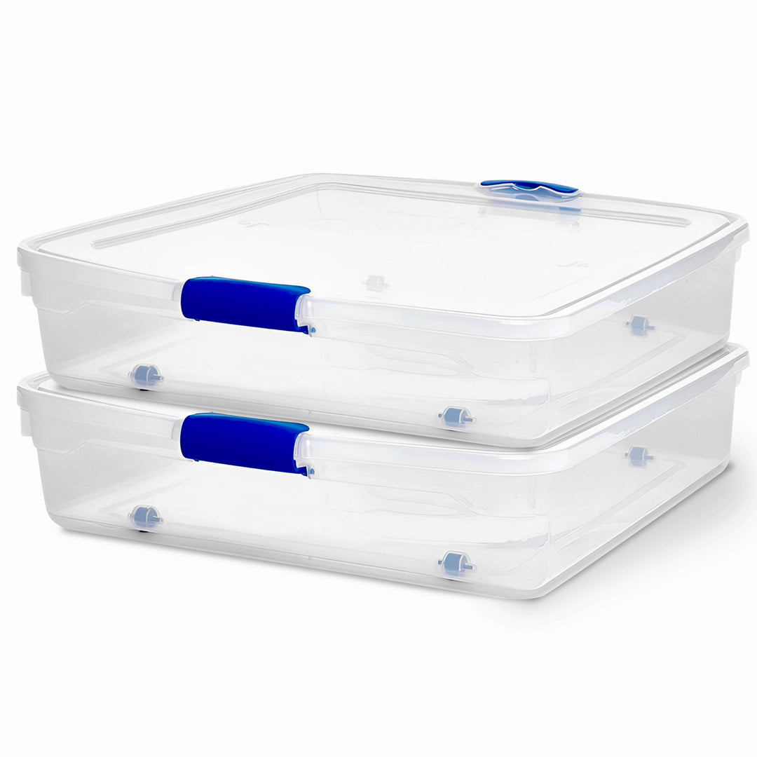 Homz 56 Quart Underbed Secure Latching Clear Plastic Container, (2 Pack) (Used)