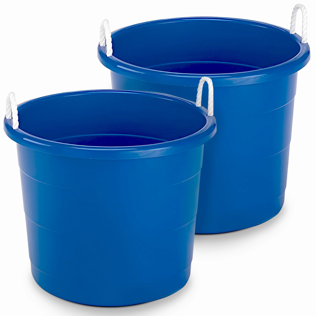 Homz 17 Gal Indoor Outdoor Storage Bucket with Rope Handles, Blue(2pk)(Open Box)