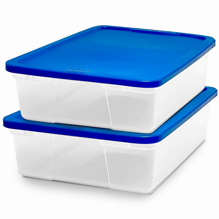 Homz 28 Qt Snaplock Clear Plastic Storage Container Bin , Blue (2pk) (Open Box)