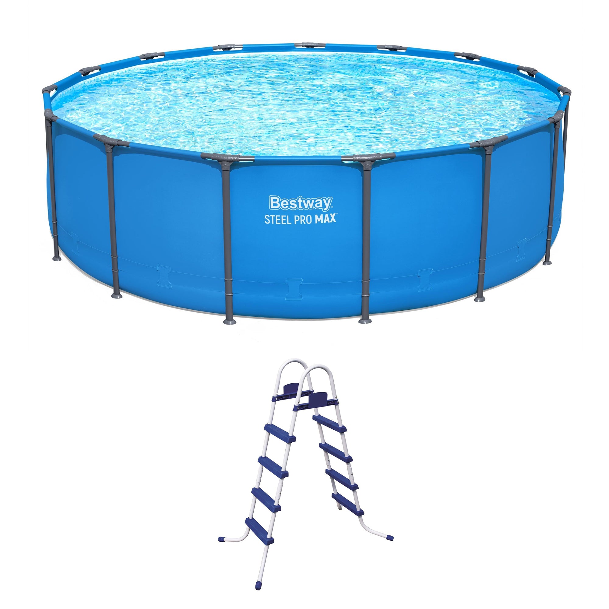 Bestway Steel Pro MAX 15' x 48" Round Above Ground Swimming Pool & Pool Ladder