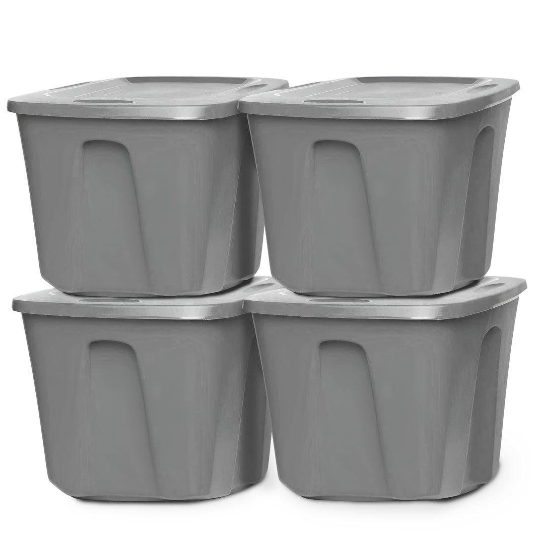 Homz 10 Gal Heavy Duty Plastic Storage Container, Titanium Silver (4 Pk) (Used)