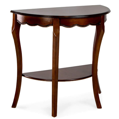 All Things Cedar Wood Half Moon Accent Console Table with Storage Shelf, Cherry - VMInnovations