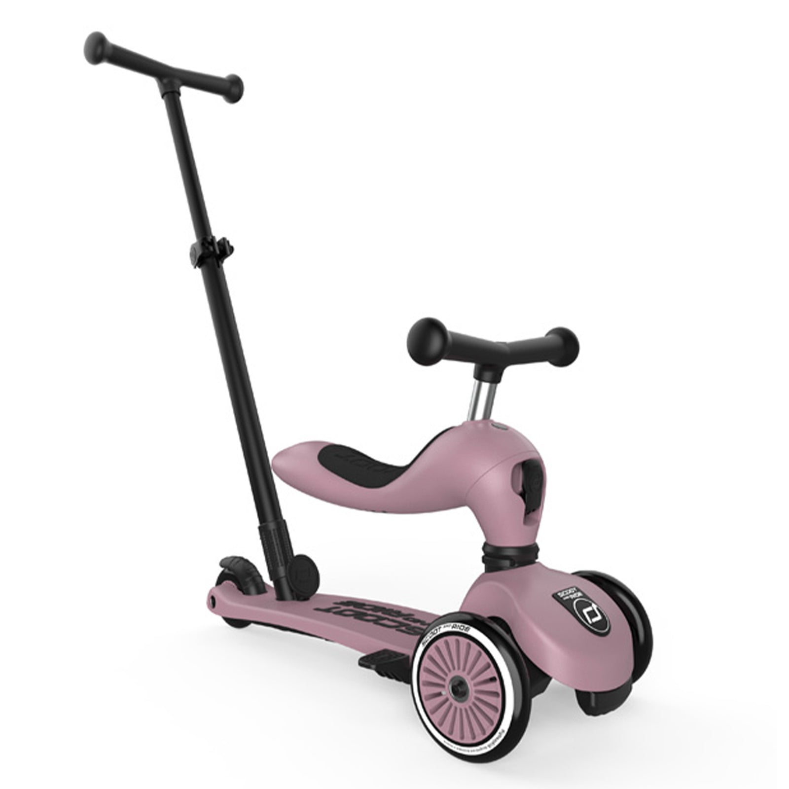 Scoot & Ride 2-in-1 Kids Scooter w/ Push Bar, Highwaykick 1 Push & Go, Wildberry - VMInnovations